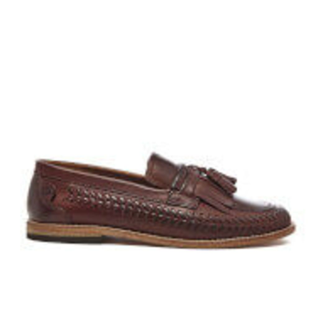 Hudson London Men's Zair Calf Leather Tassle Weave Loafers - Cognac - UK 11