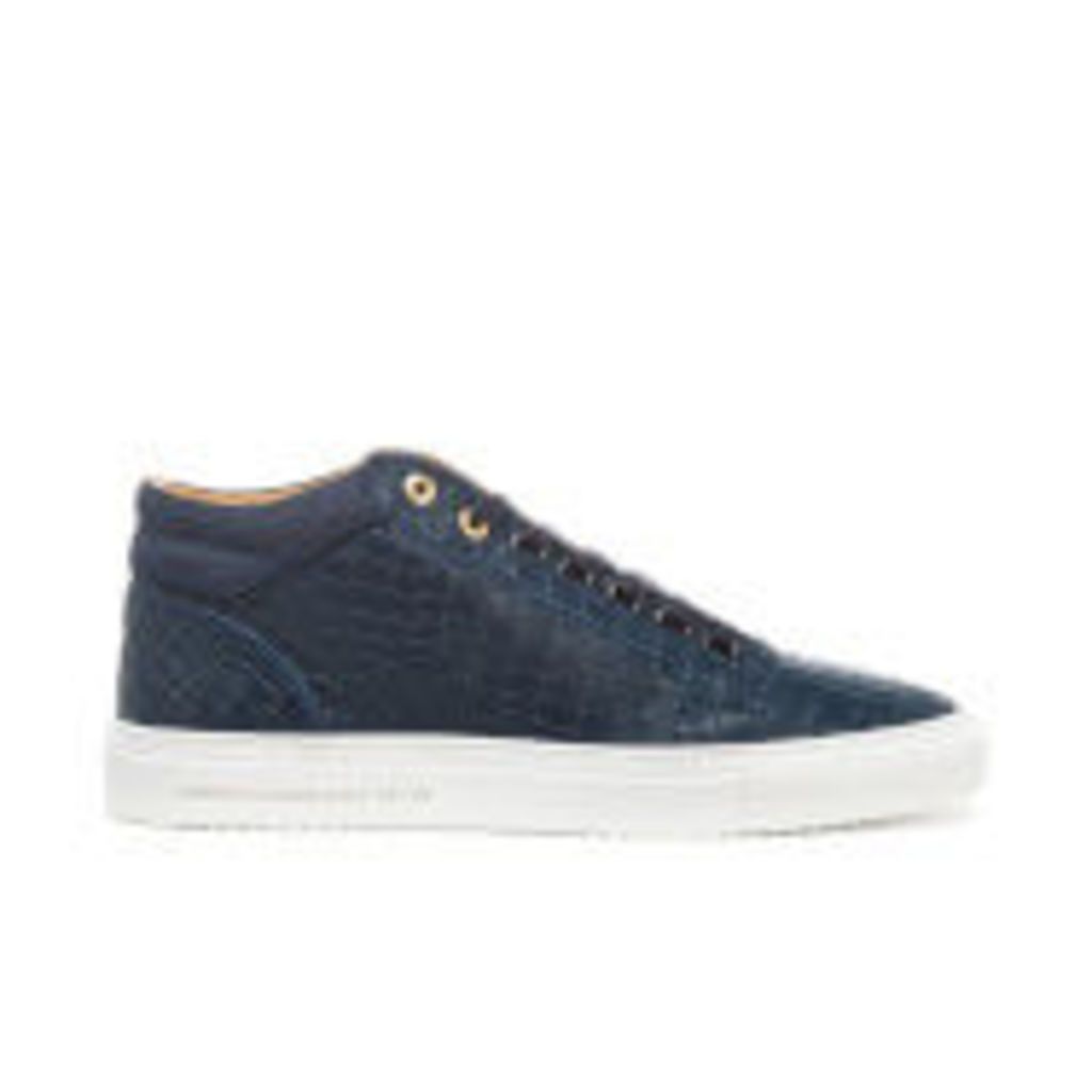 Android Homme Men's Propulsion Mid Croc Embossed Leather Trainers - Navy