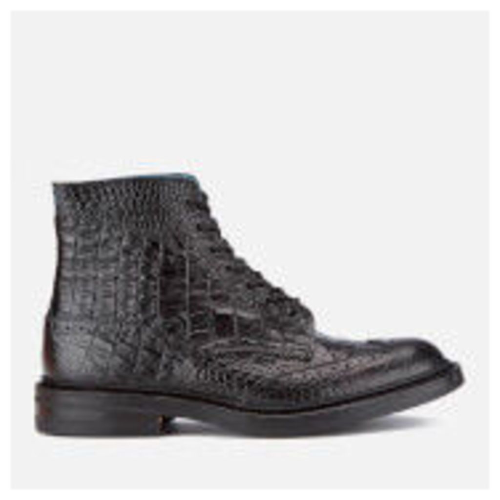 Tricker's Men's Stow Croc Leather Lace Up Brogue Boots - Black - 8 - Black