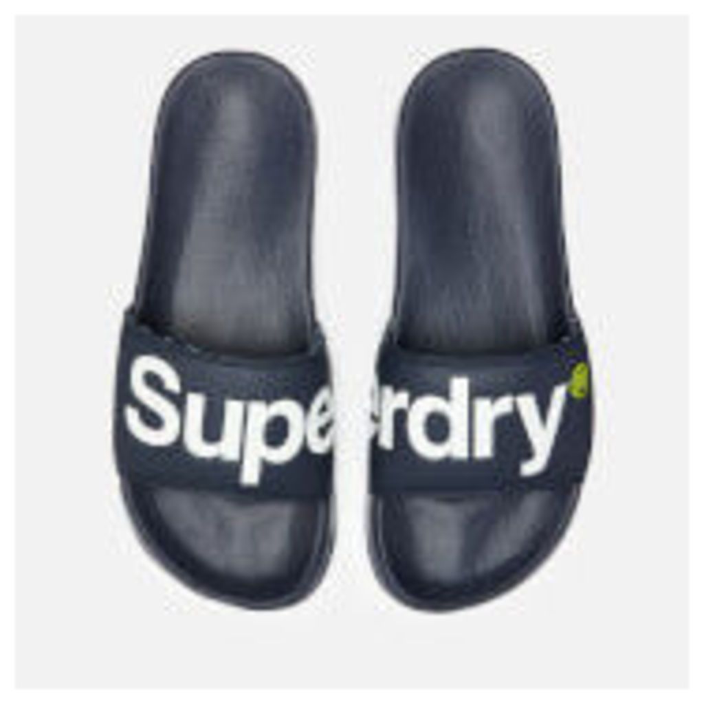 Superdry Men's Pool Slide Sandals - Dark Navy/Optic White/Fluro Lime - S/UK 6-7 - Blue