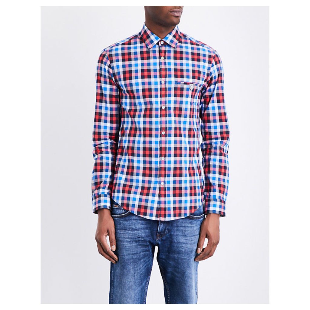 Hugo Boss Check-print cotton shirt, Mens, Size: XXL, Open red