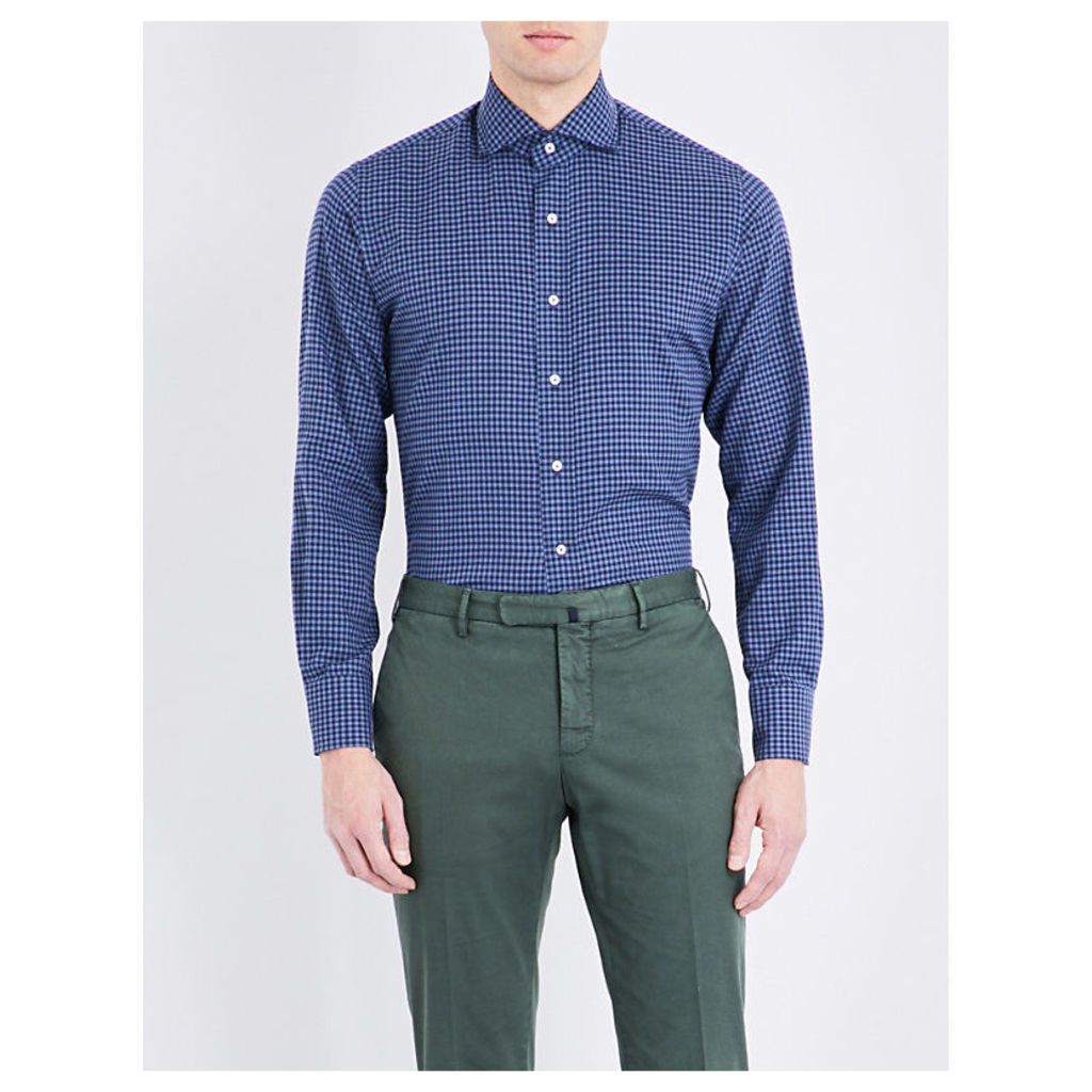 Emmett London Slim-fit gingham-print cotton shirt, Mens, Size: S, Navy