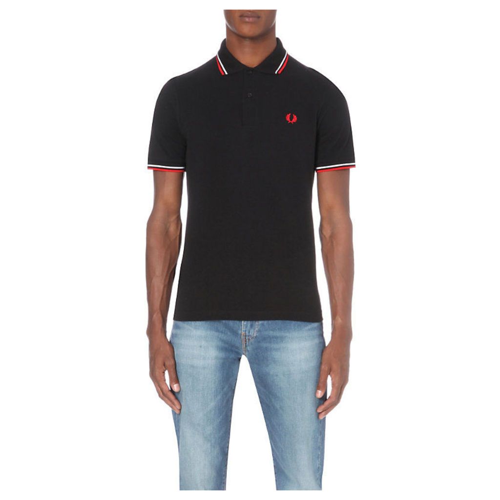 Fred Perry M12 Twin Tipped Cotton-PiquÃ© Polo Shirt, Men's, Size: 42, Black/White/Bt.Red