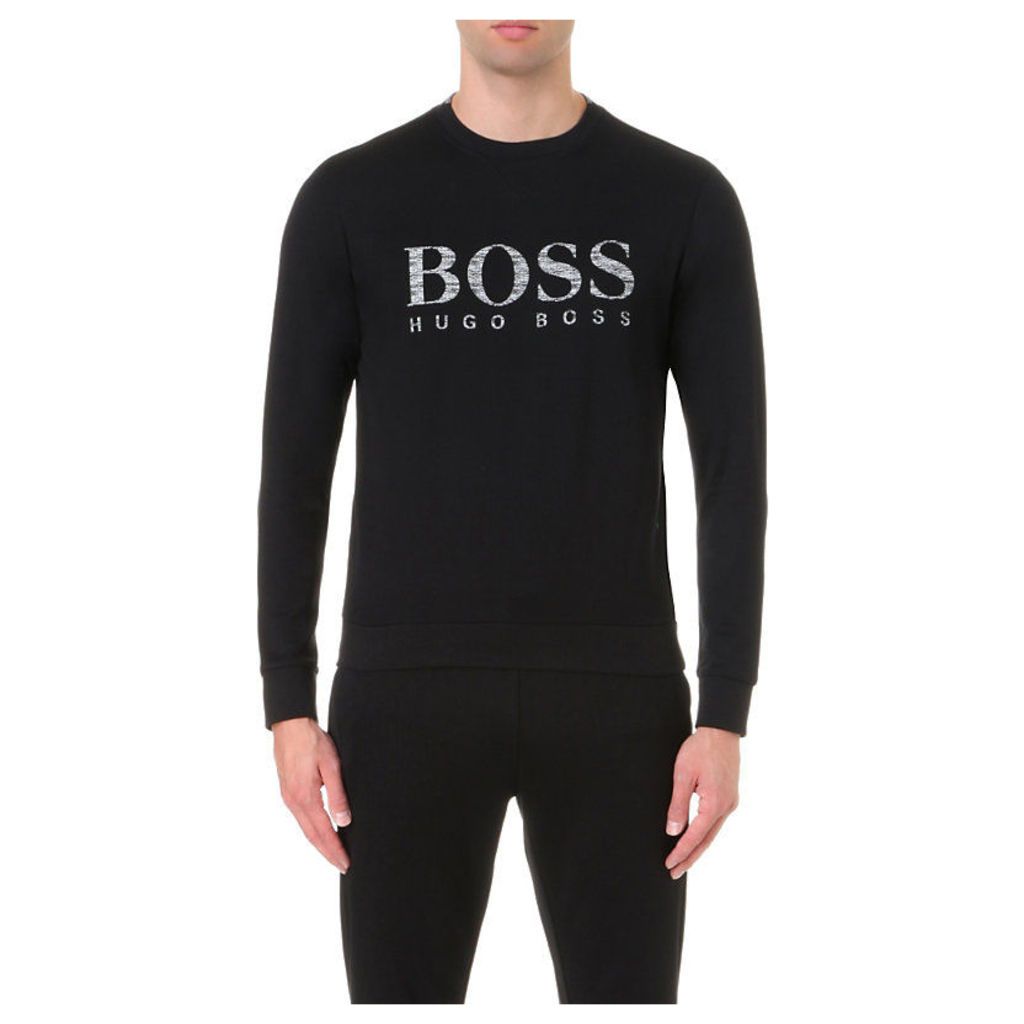 Hugo Boss Logo Print Cotton-Blend Jumper, Men's, Size: XL, Black