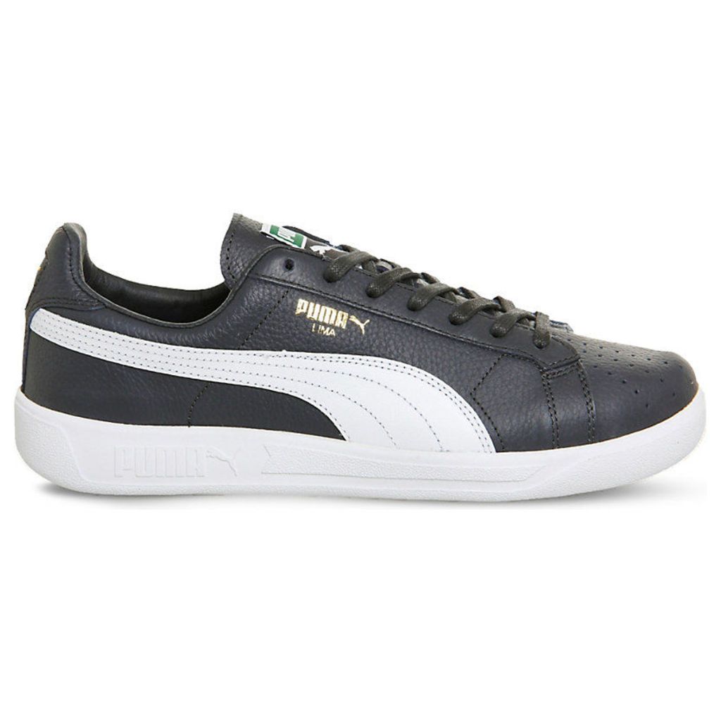 Puma Lima Logo-Detail Leather Trainers, Men's, 11, New Navy Pure White