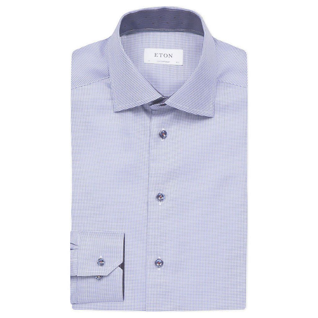 Micro-print contemporary-fit cotton shirt, Men's, Size: 15.5, Blue