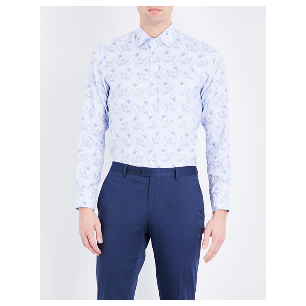 Etro Floral-print slim-fit cotton shirt, Mens, Size: 15.5, Blue