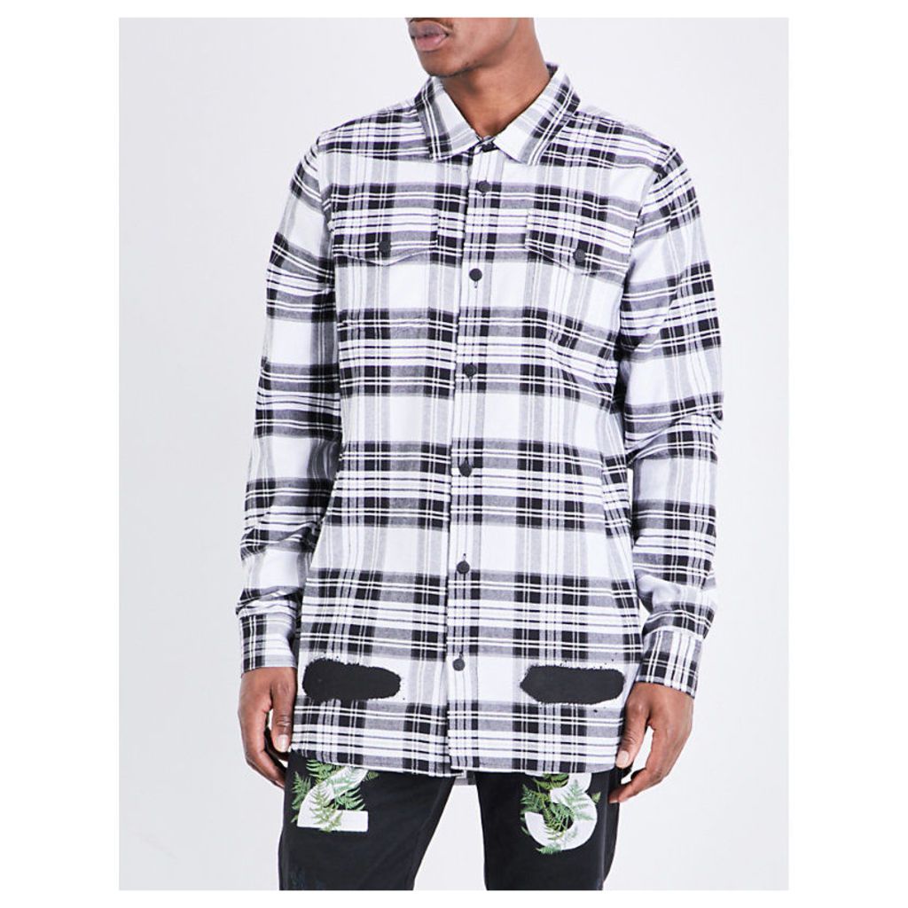 Off-White C/O Virgil Abloh Spray-effect check-print cotton shirt, Mens, Size: M, All over blue