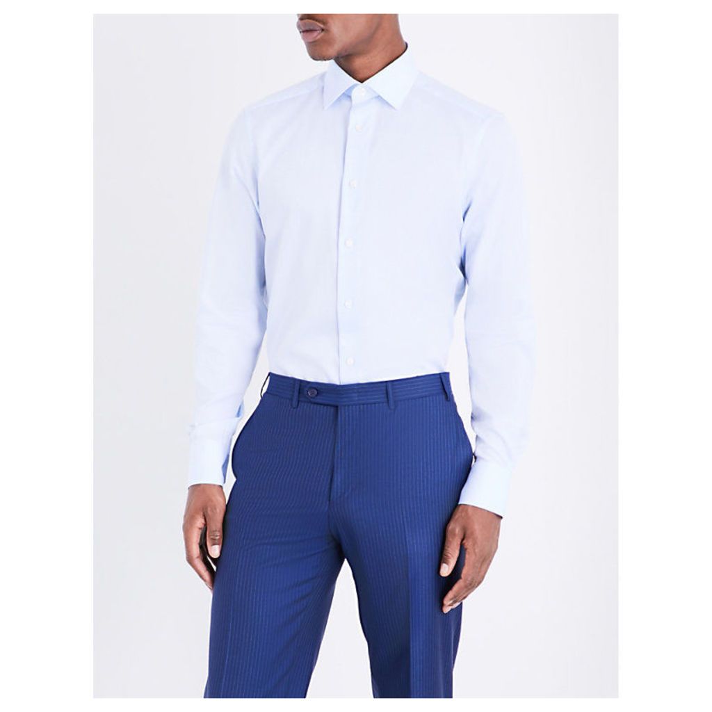 Ermenegildo Zegna Jimmy diamond-print regular-fit cotton shirt, Mens, Size: 16.5, Lt blue