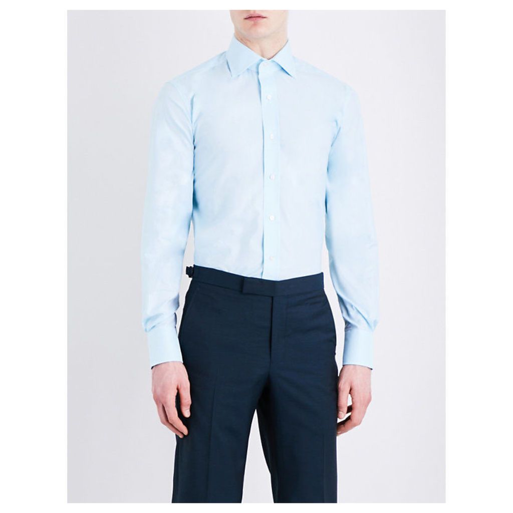 Emmett London Slim-fit cotton shirt, Mens, Size: 17, Aqua