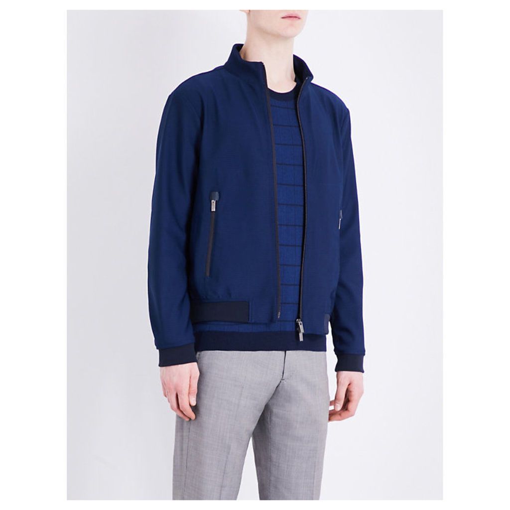 Armani Collezioni Woven harrington bomber jacket, Mens, Size: 36, Brt blue