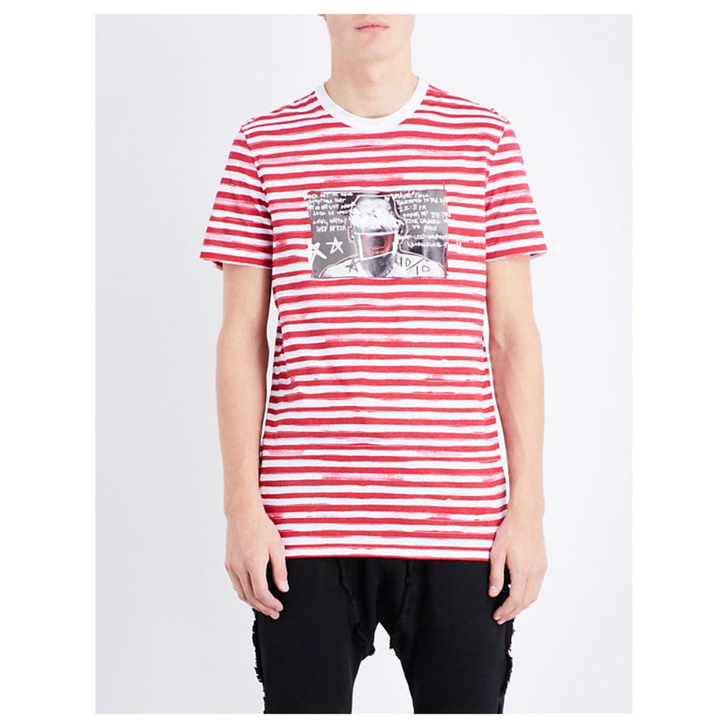 Blood Brother Striped graphic-print cotton-jersey t-shirt, Mens, Size: L, Red stripe