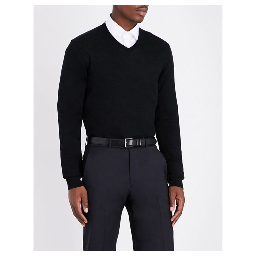 Armani Collezioni V-neck knitted cotton jumper, Mens, Size: 14/02/1900, Black