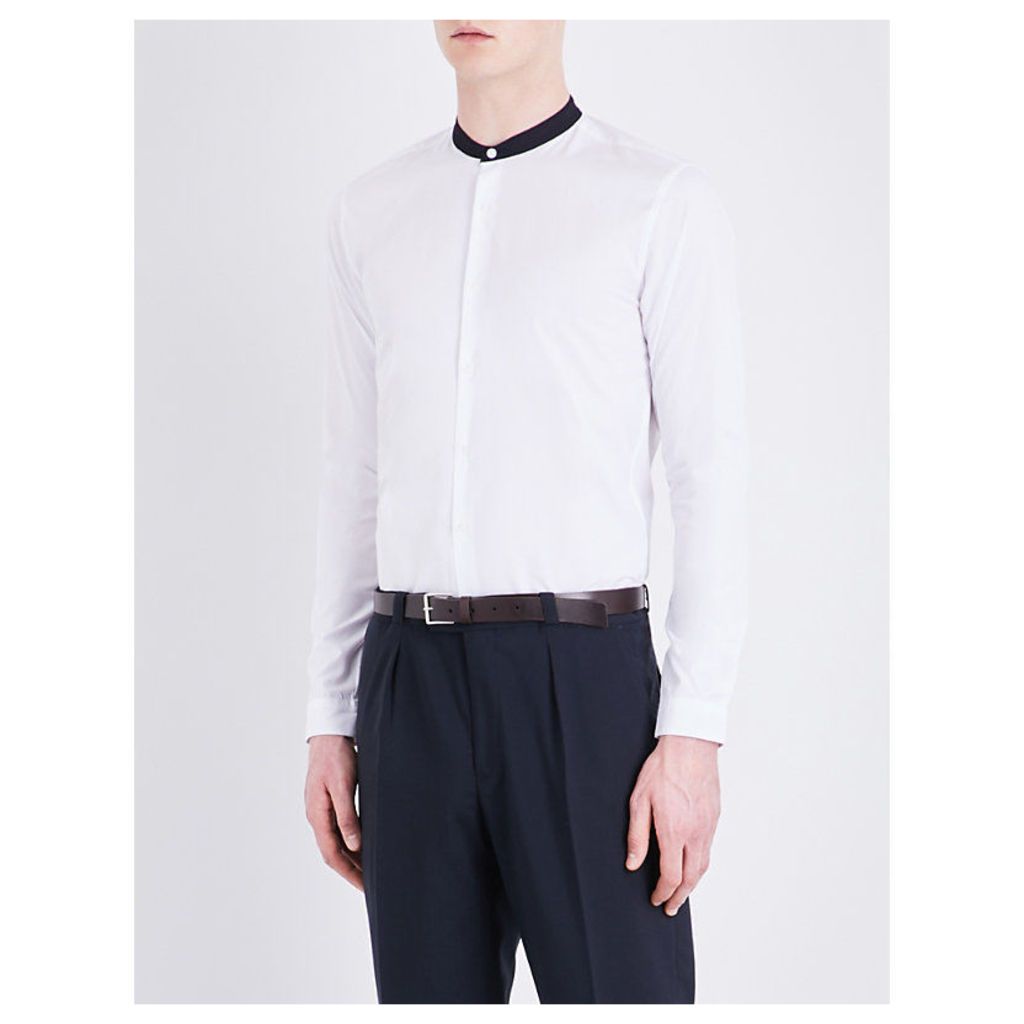 Sandro Contrasting-collar cotton-poplin shirt, Mens, Size: L, White