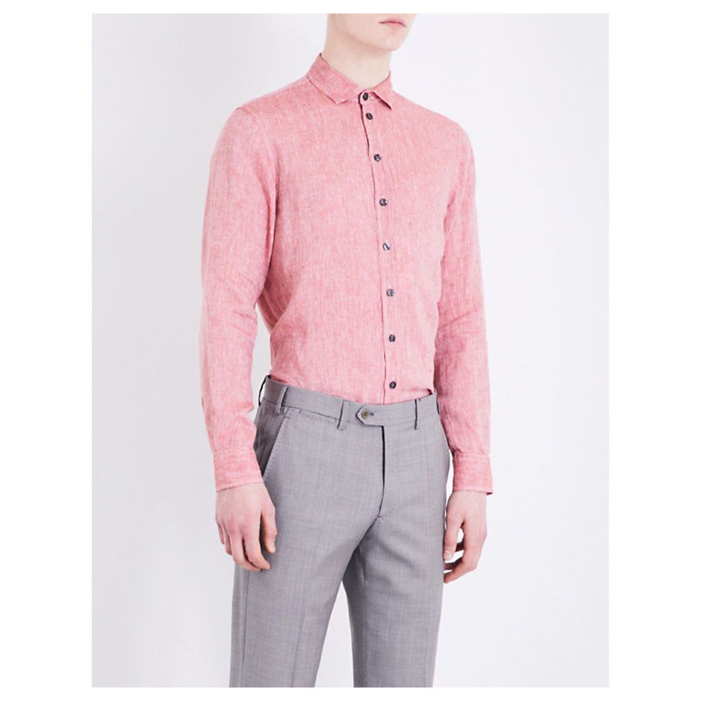 Armani Collezioni Slim-fit linen shirt, Mens, Size: M, Red