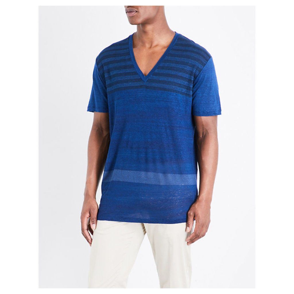 Etro Stripe-print linen T-shirt, Mens, Size: L, Blue