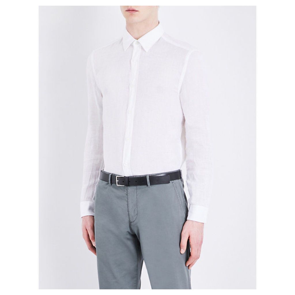 Hugo Boss Regular-fit linen shirt, Mens, Size: XXL, White