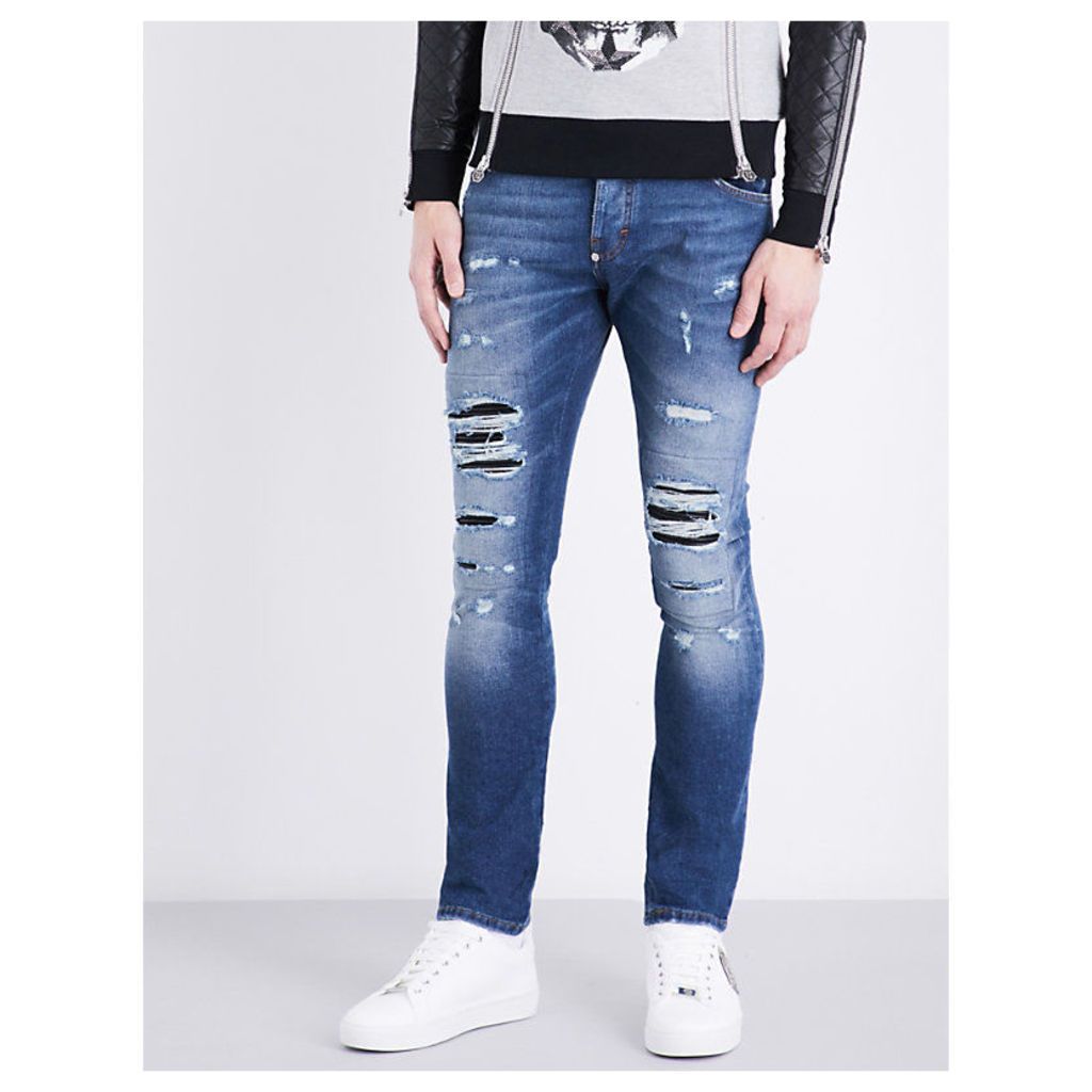 Philipp Plein Slim-fit mid-rise distressed jeans, Mens, Size: 36, Bear