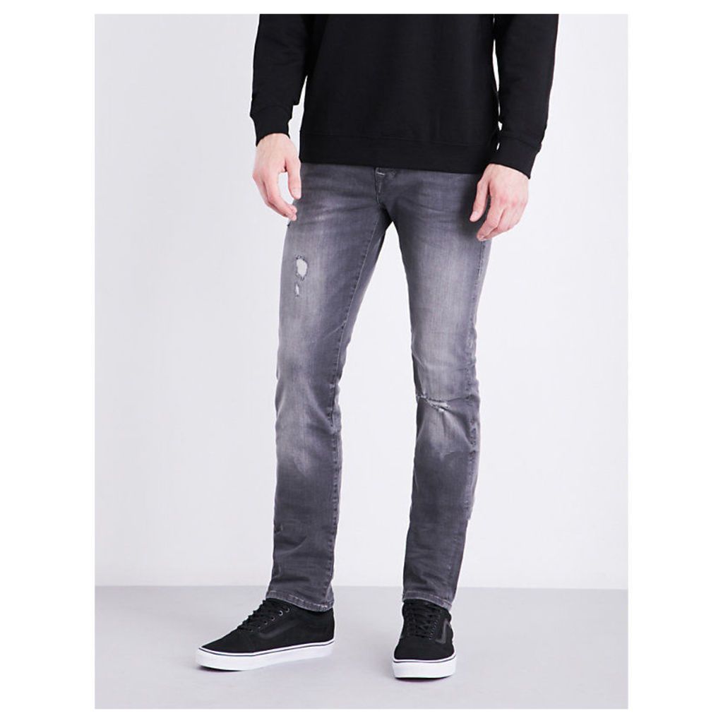 True Religion Rocco distressed skinny mid-rise stretch-denim jeans, Mens, Size: 36, Grey