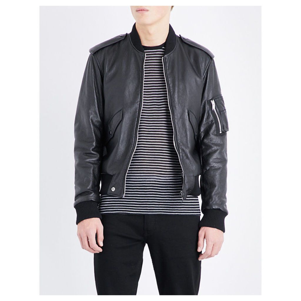 Saint Laurent Bomber-style leather jacket, Mens, Size: 38, Black
