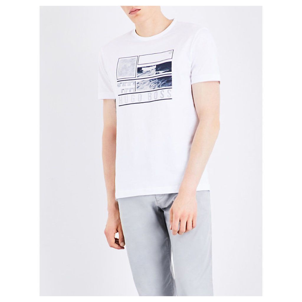 Hugo Boss Logo-detail cotton-jersey T-shirt, Mens, Size: L, White