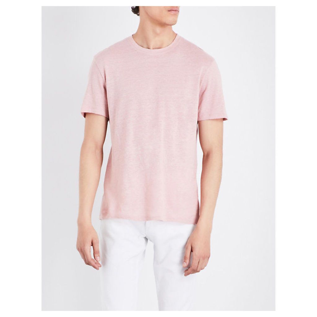 Sandro Crewneck linen T-shirt, Mens, Size: S, Pink