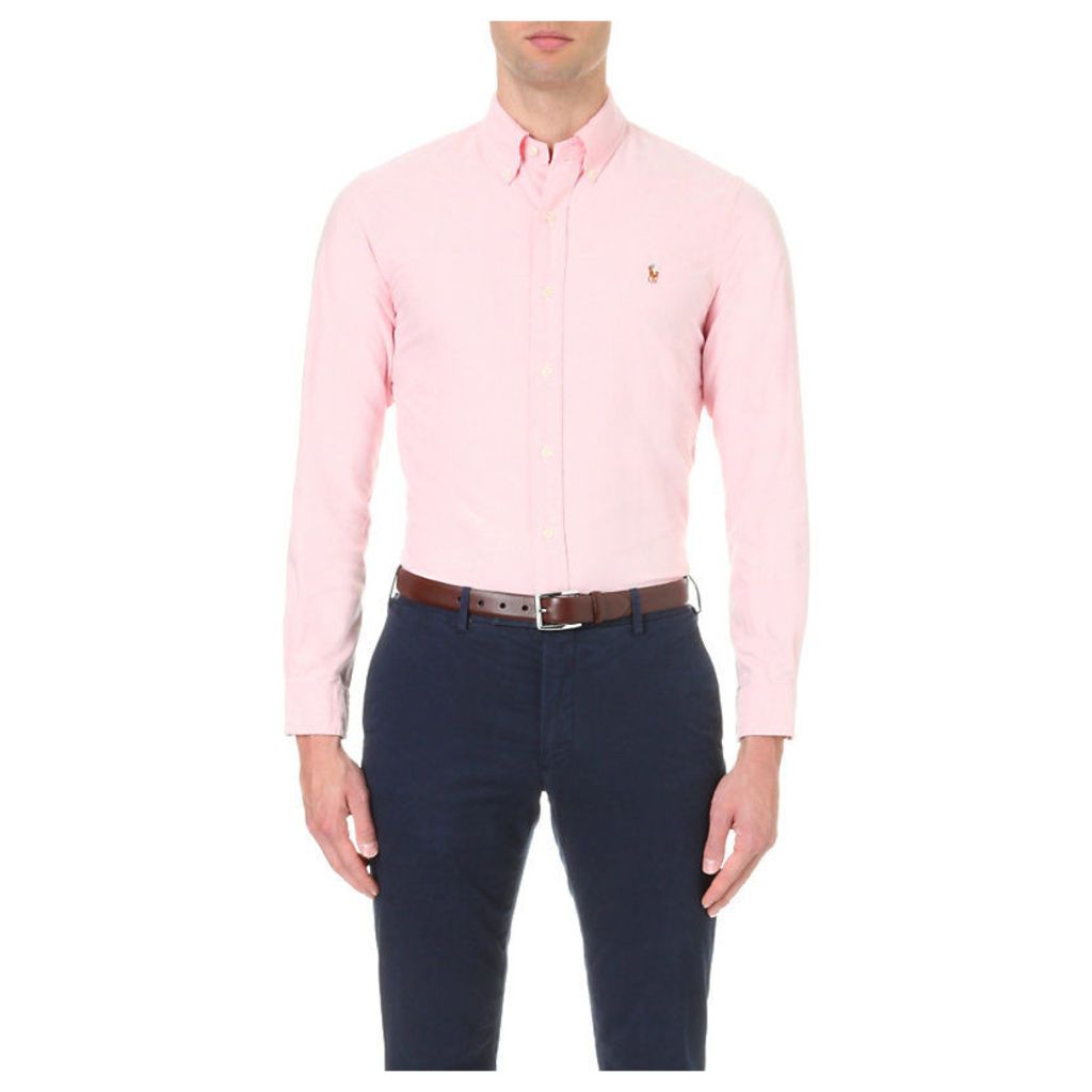 Polo Ralph Lauren Embroidered logo slim fit single cuff shirt, Mens, Size: Medium, Carmel pink