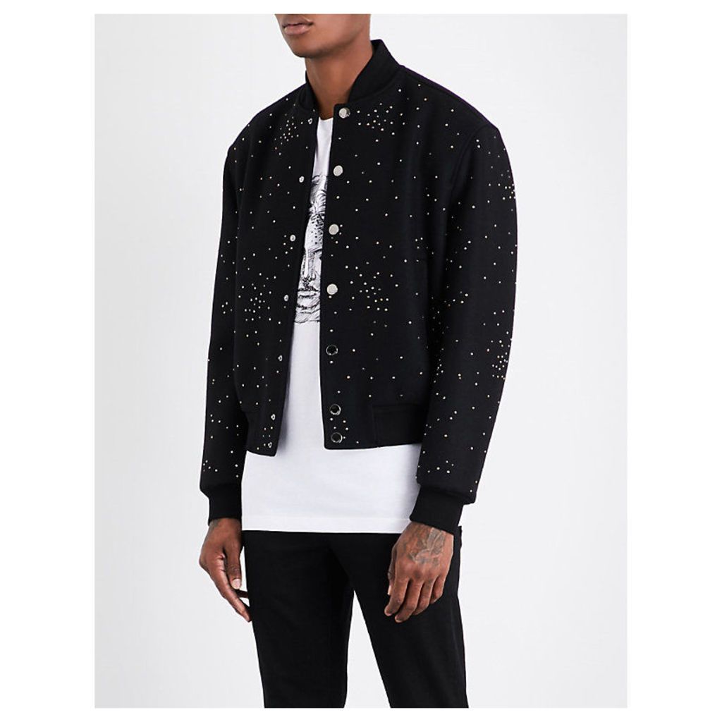 Crystal-embellished wool-blend bomber jacket