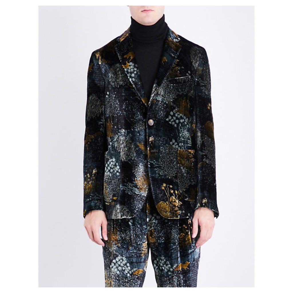 Forest-patterned regular-fit velvet jacket