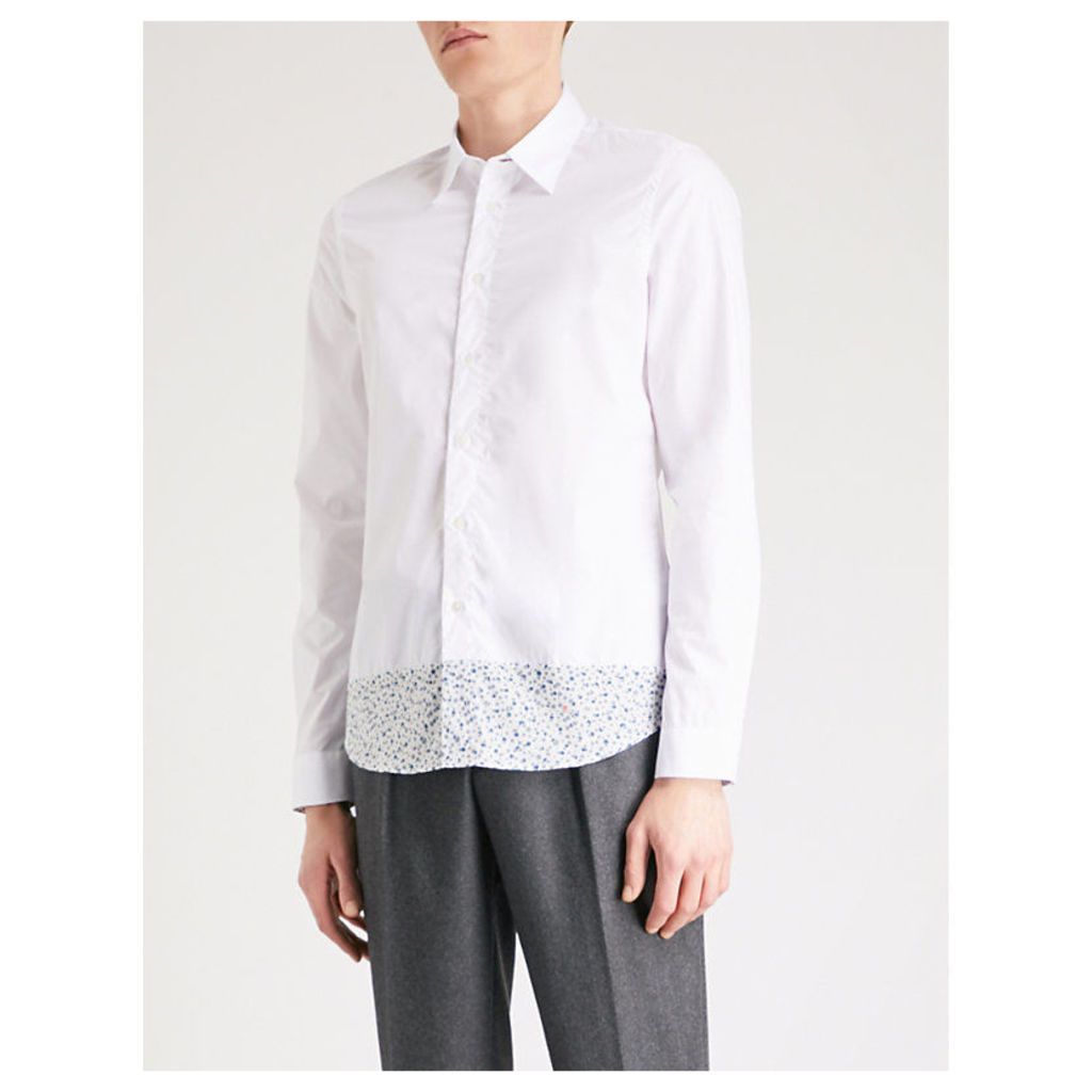 Floral-hem tailored-fit cotton shirt