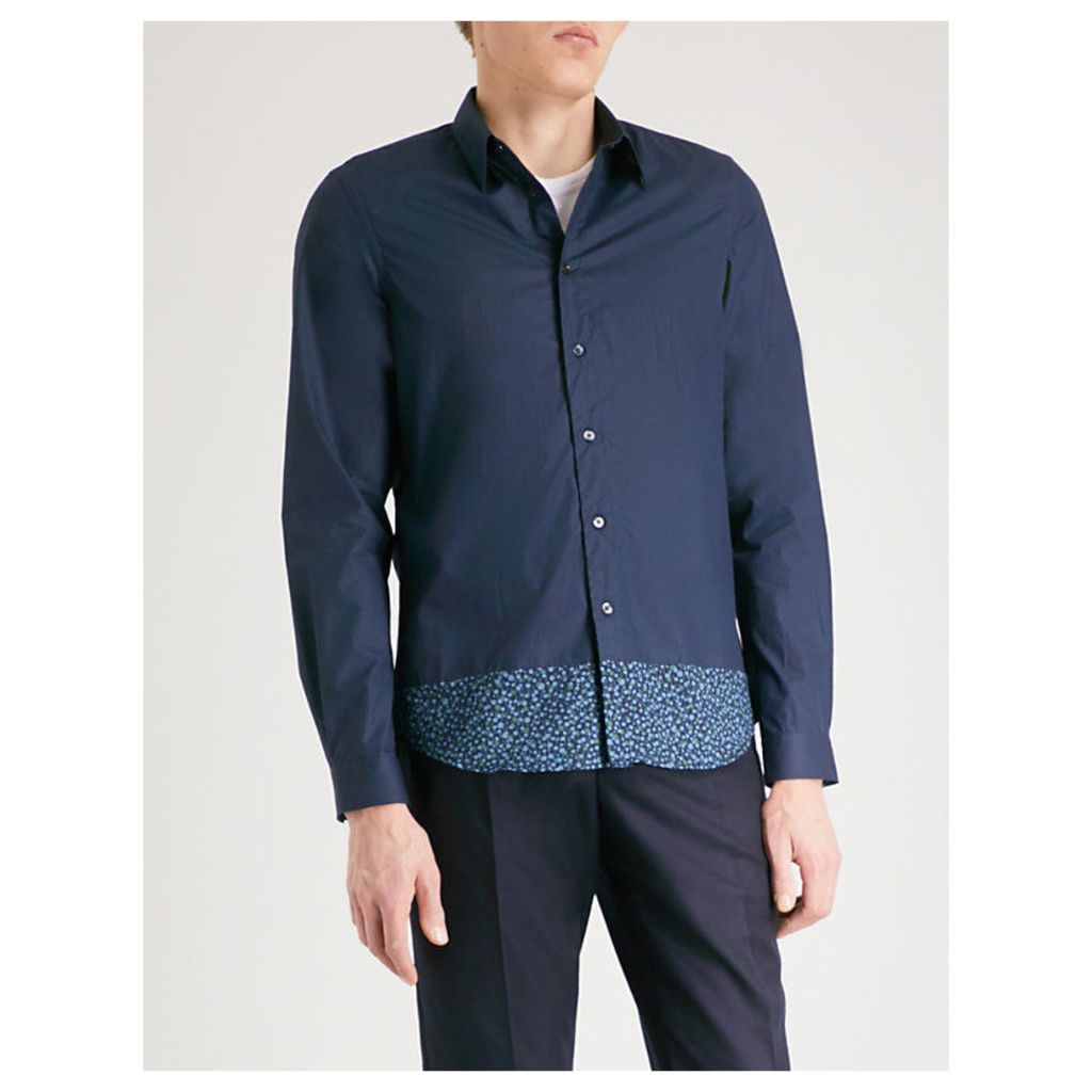 Floral-hem tailored-fit cotton shirt