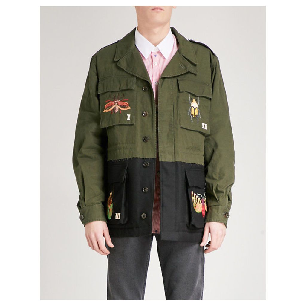 Insect-embroidered cotton and wool jacket