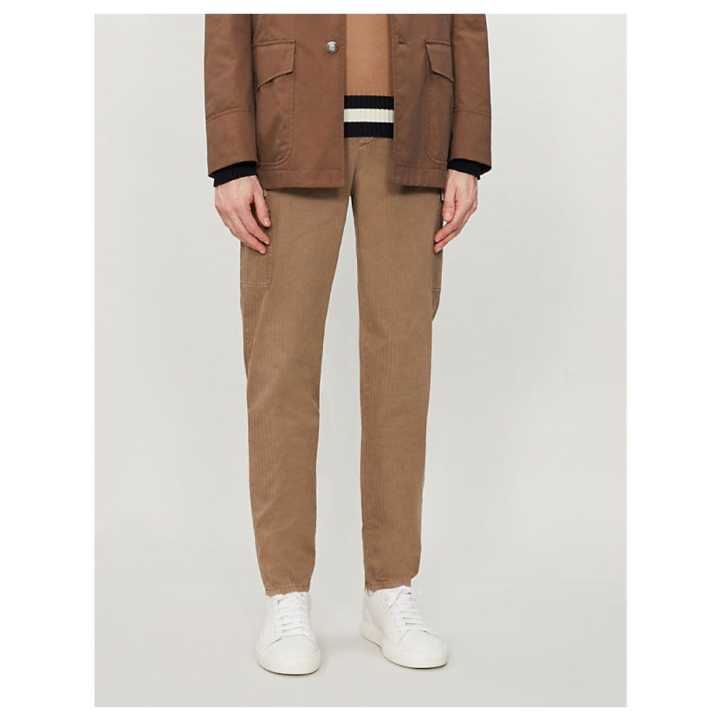 Slim-fit straight stretch-cotton cargo trousers