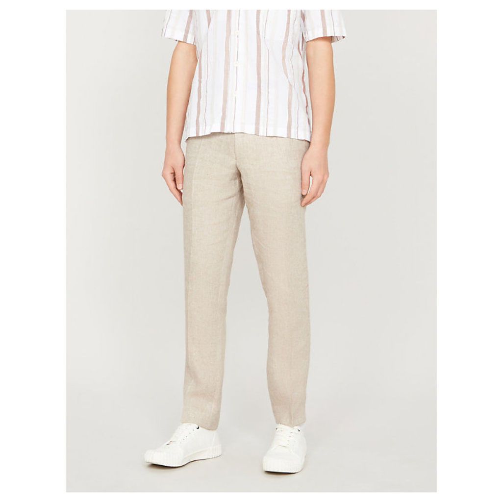 Denz slim-fit straight linen trousers