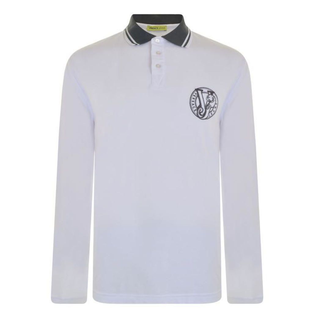 VERSACE JEANS Long Sleeved Logo Polo Shirt