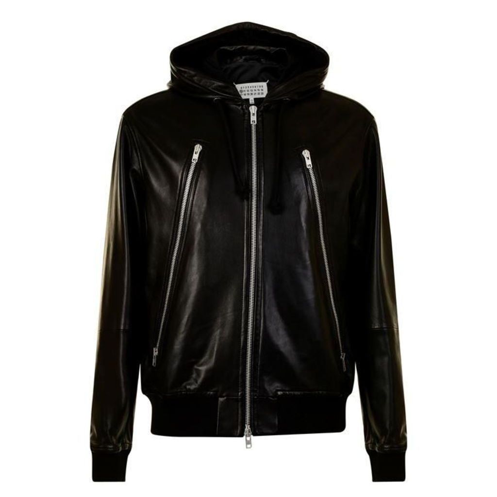 Maison Margiela Zip Hooded Leather Jacket
