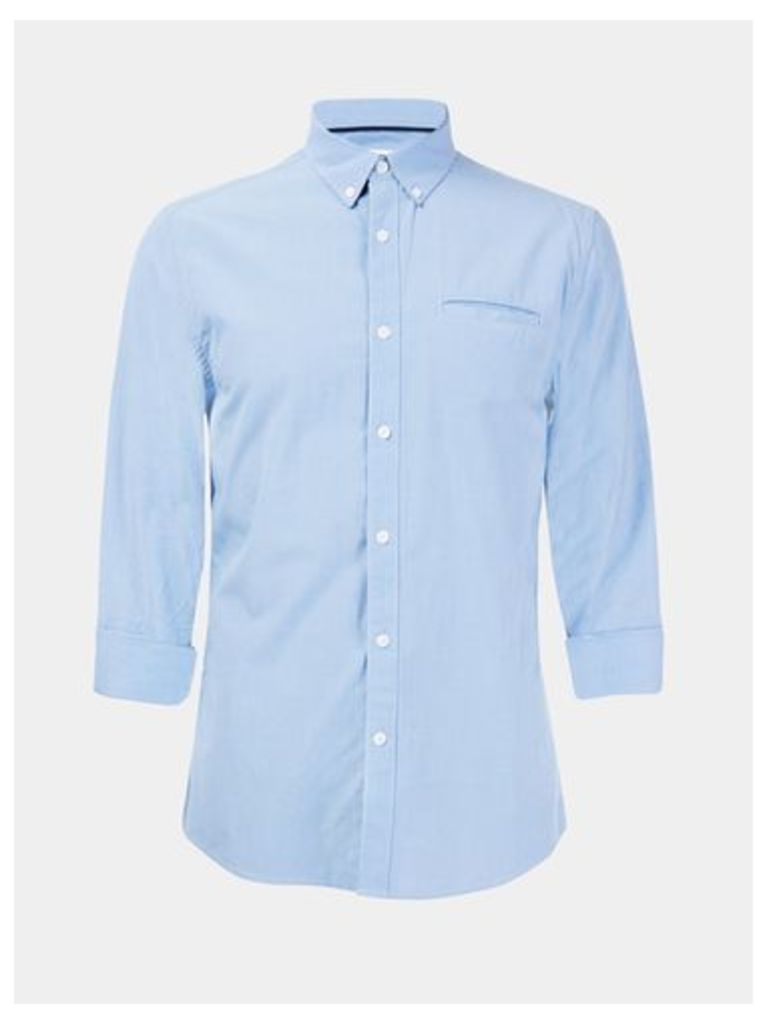 Mens Rolled Sleeve Blue Mini Check Shirt, Blue