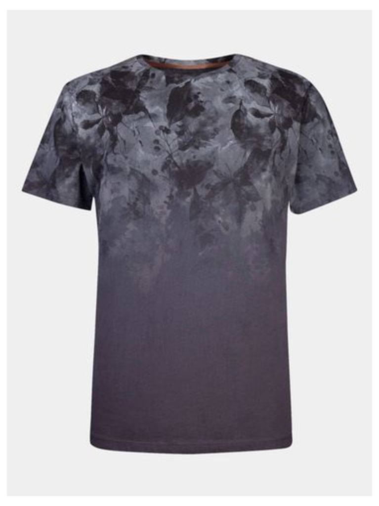 Mens Charcoal Floral Print T-Shirt, GREY