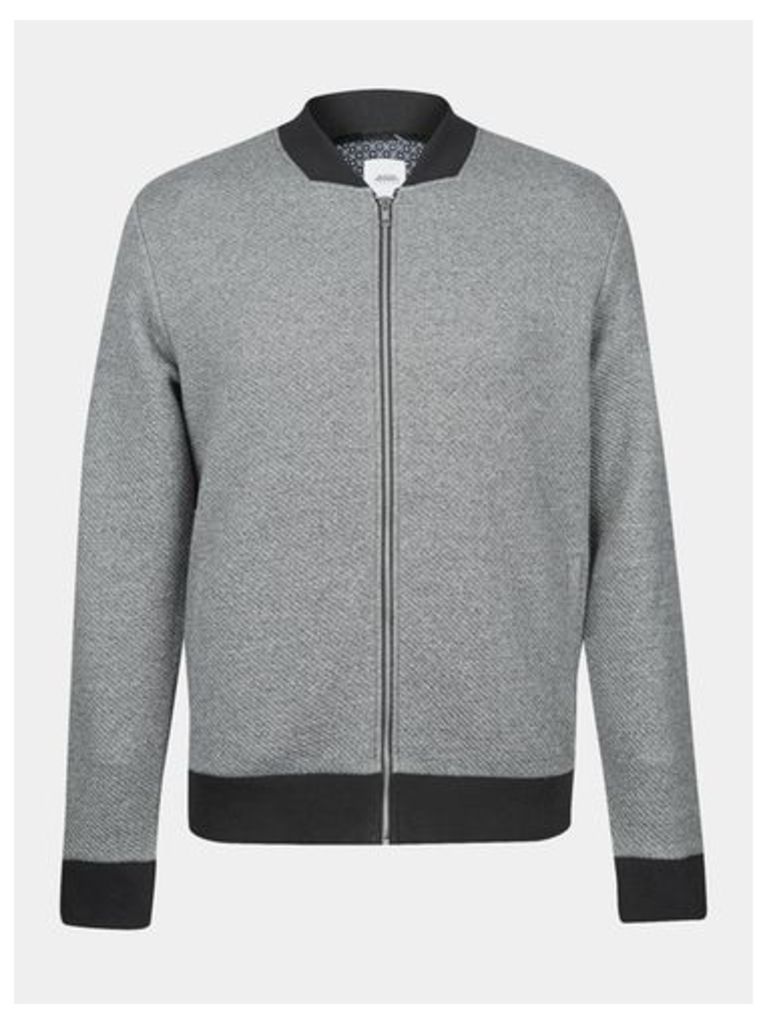 Mens Grey Twill Quilted Bomber Jacket, Grey