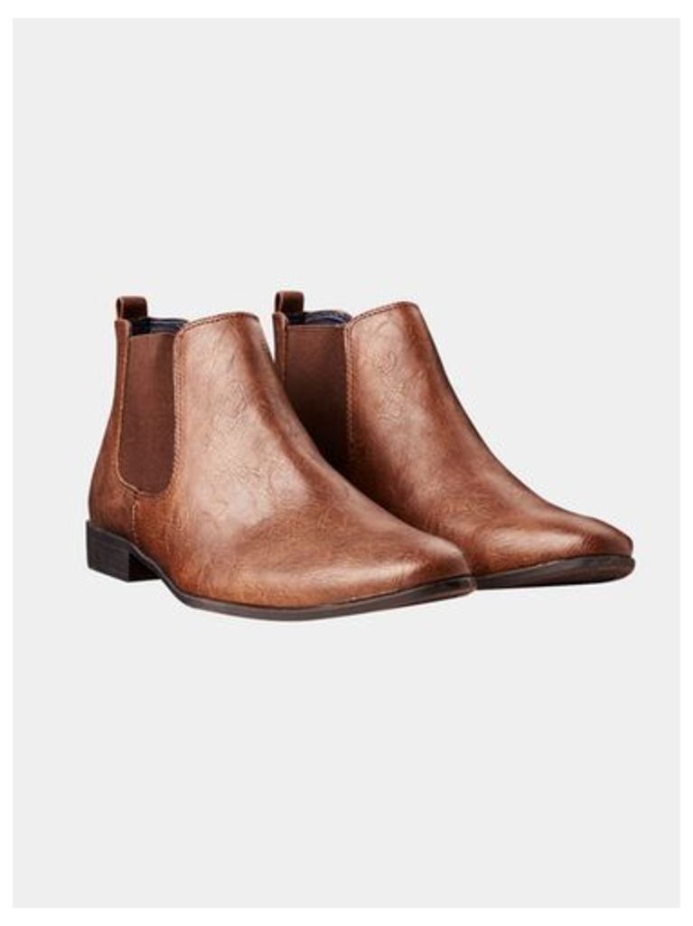 Mens Brown Leather Look Chelsea Boots, Brown