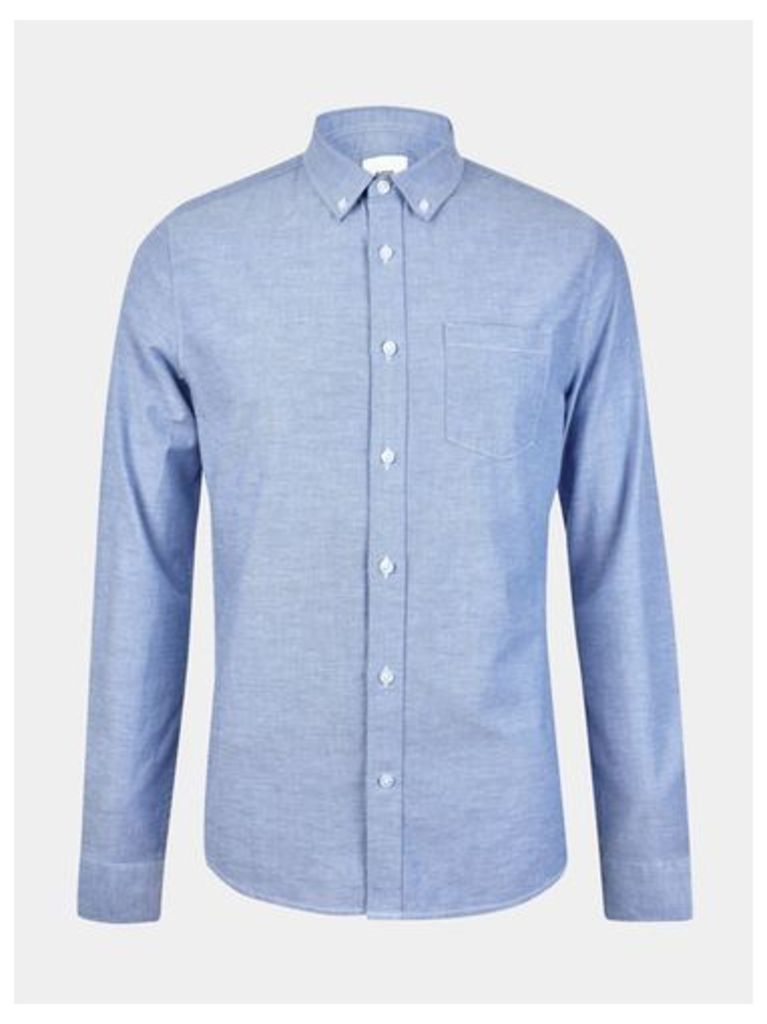 Mens Light Blue Long Sleeve Oxford Shirt, Blue