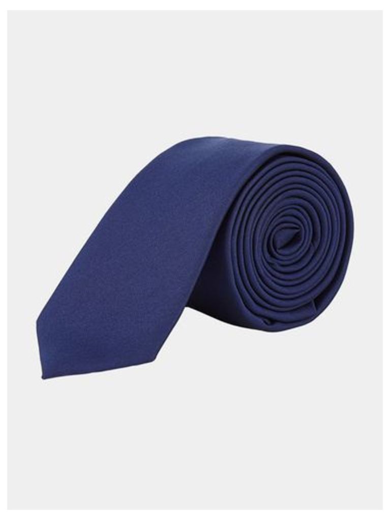 Mens Navy Blue Slim Plain Tie, Blue