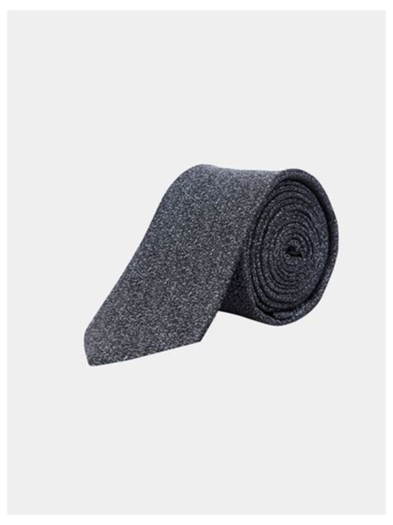 Mens Charcoal Textured Tie with Clip, CHARCOAL