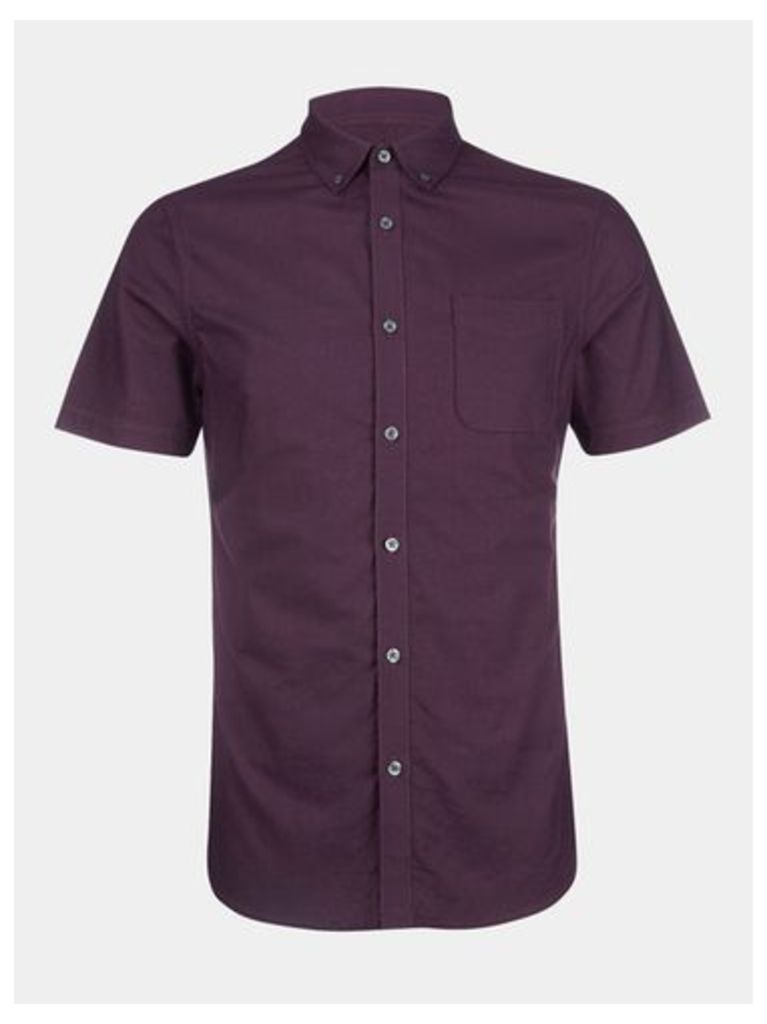 Mens Berry Short Sleeve Oxford Shirt, BURGUNDY