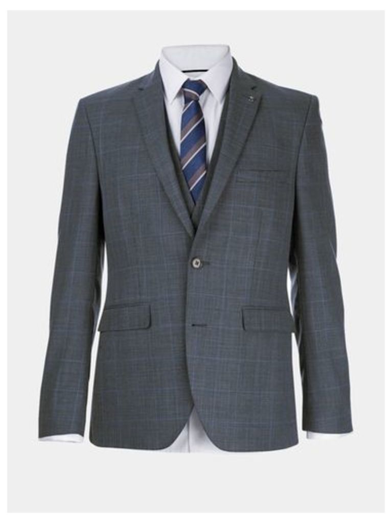 Mens Montague Burton 100% Wool Blue Check Suit Jacket, BLUE
