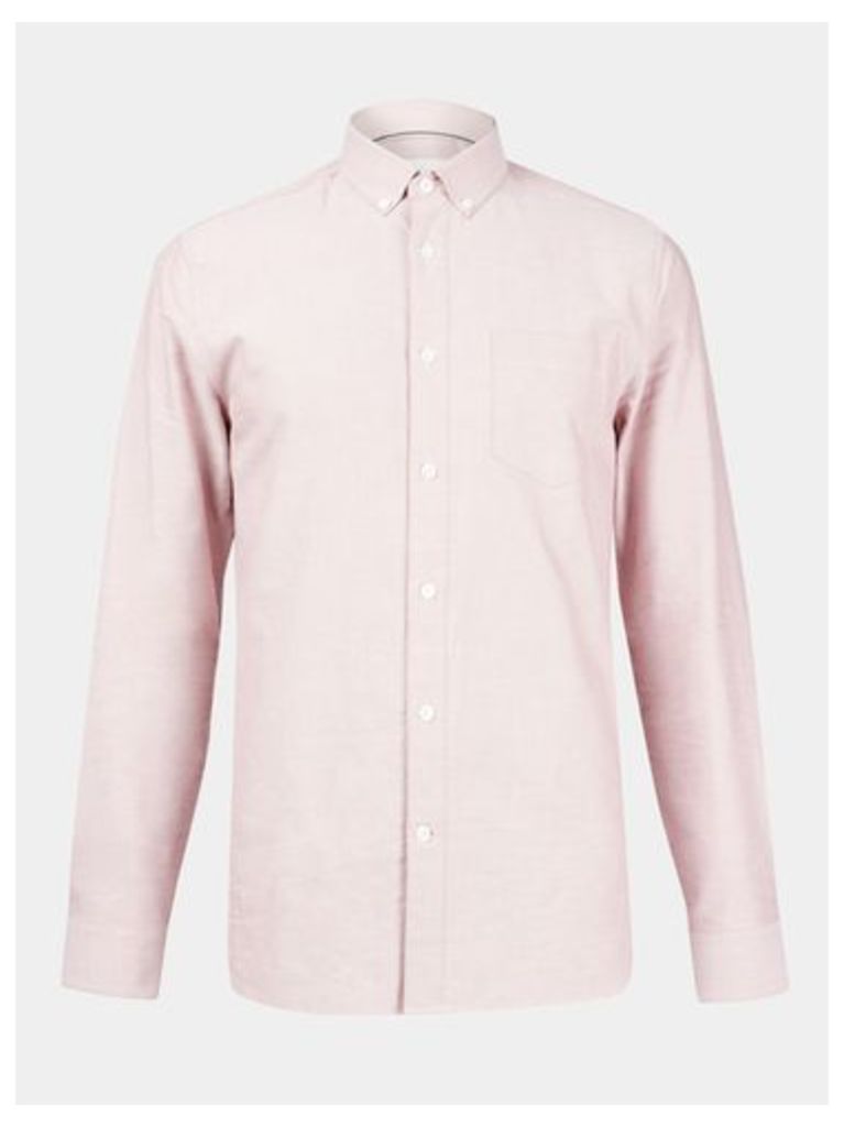 Mens Long Sleeve Pink Oxford Shirt, BURGUNDY