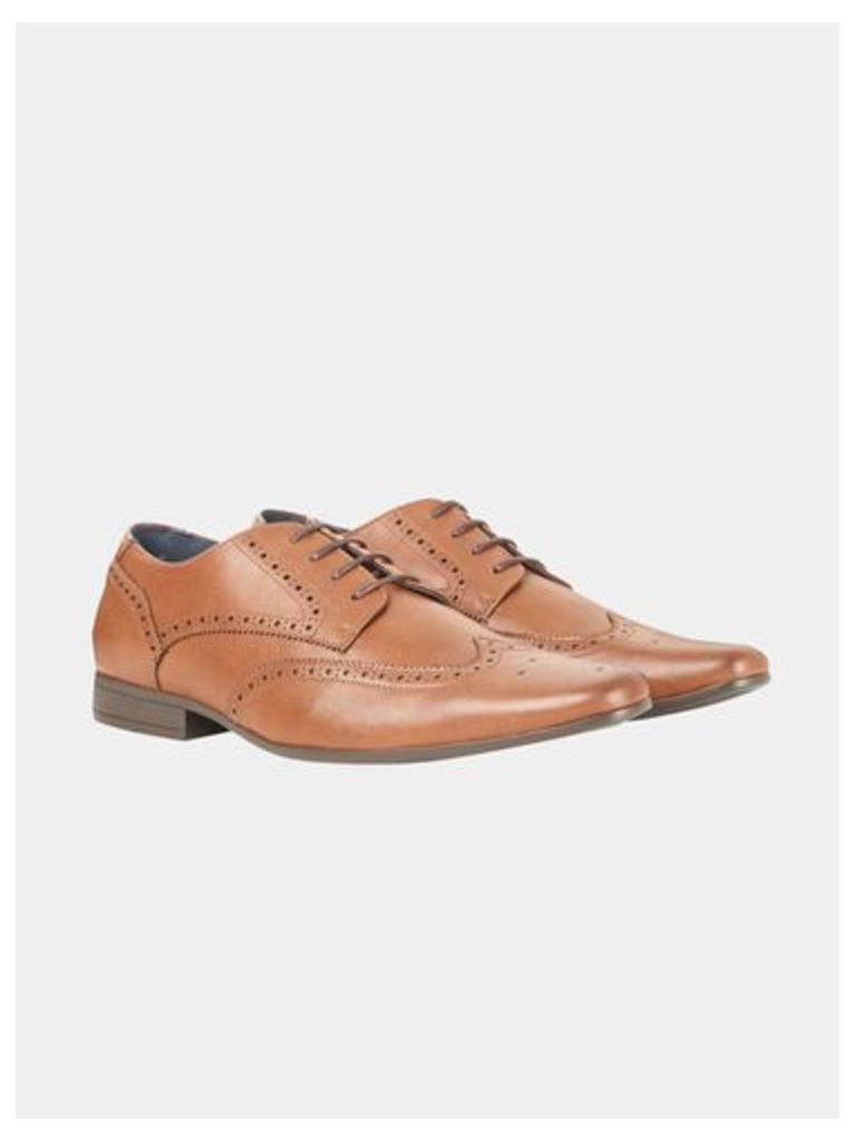 Mens Tan Leather Look Formal Shoes, Brown