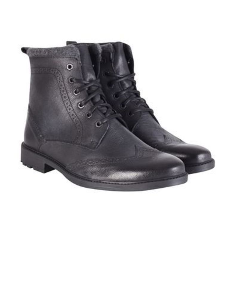 Mens Black Leather Brogue Boots, Black