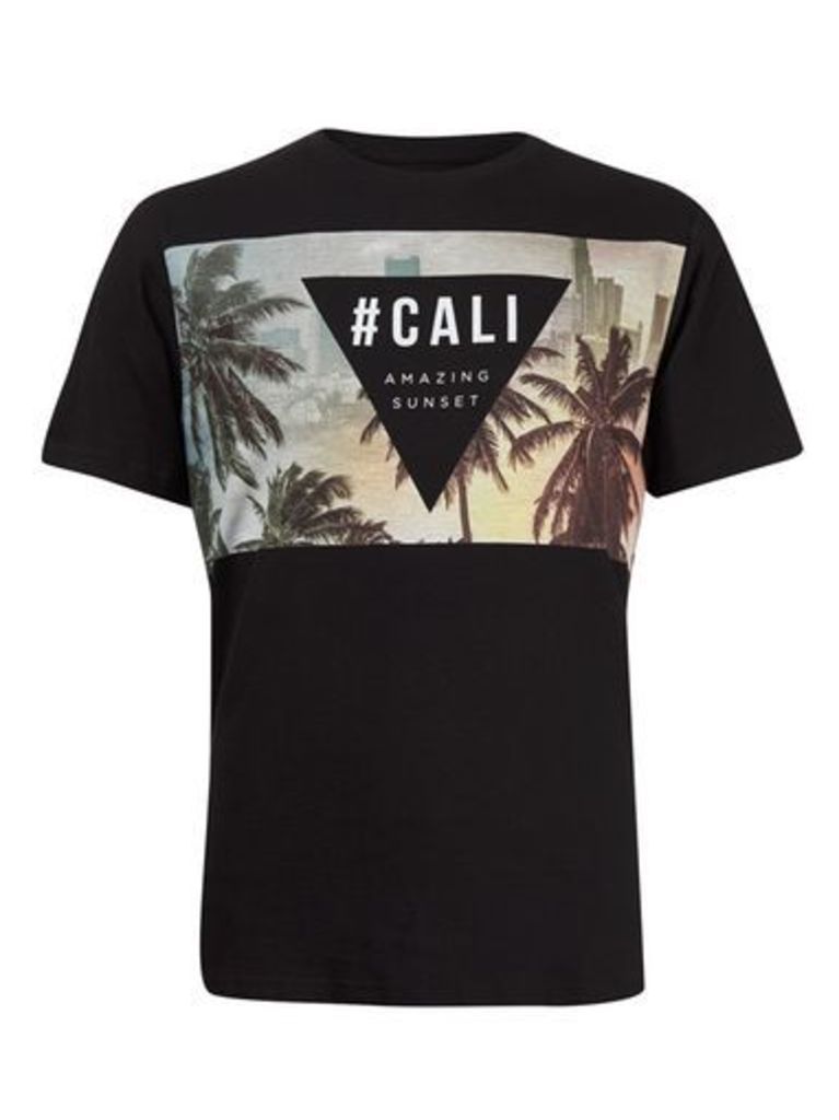 Mens Black Cali Sunset Print T-Shirt, Black