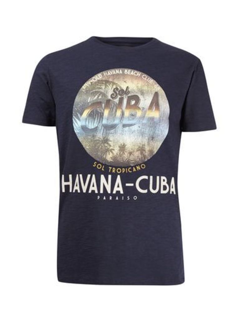Mens Navy Havana Cuba Print T-Shirt, Blue
